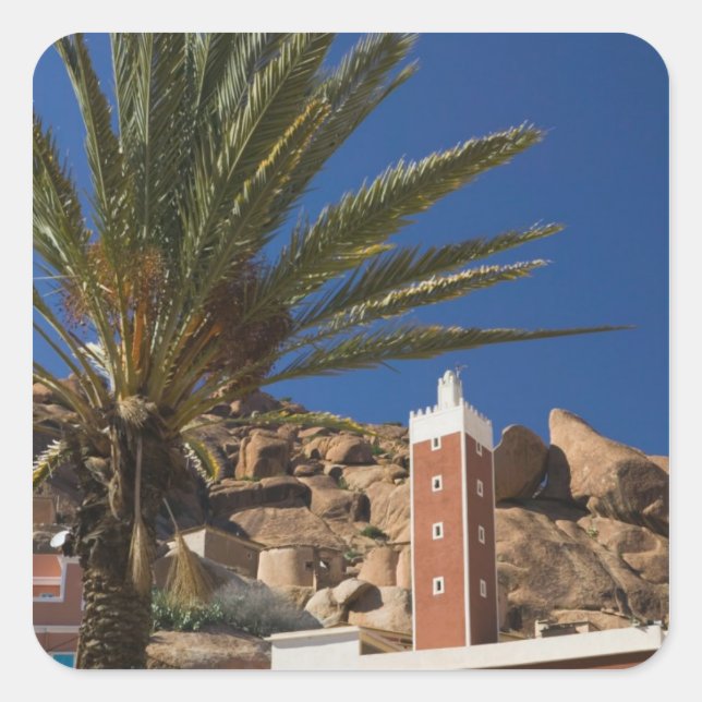 MAROKKO, Antiatlas, TAFRAOUTE-Gebiet: ADAI, Rot Quadratischer Aufkleber (Vorderseite)