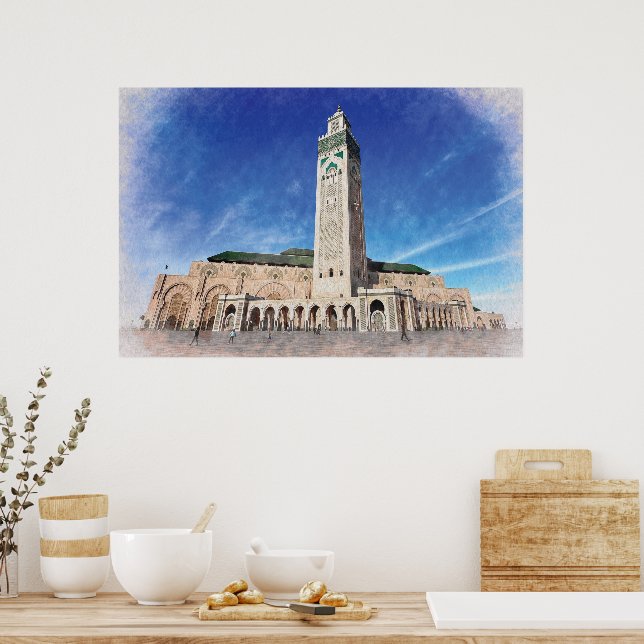 Marokko Casablanca Moschee Hassan 2 Islamisch Poster (Küche)