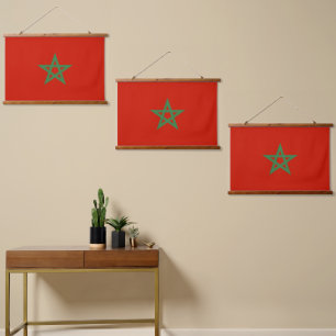 Marokko-Flagge Wandteppich Mit Holzrahmen
