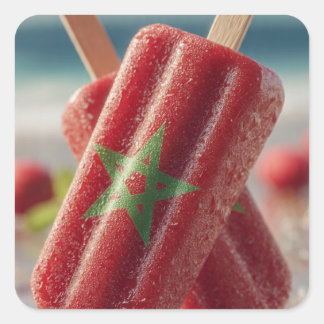 Marokko-Flaggen-Eis am Stiel Sommer Strand Patriot Quadratischer Aufkleber