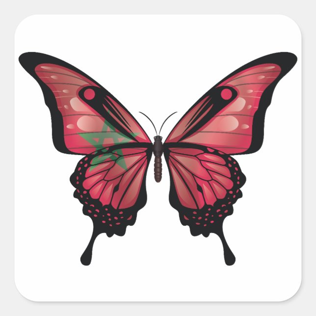 Marokko Frack Butterfly Flag Quadratischer Aufkleber (Vorderseite)