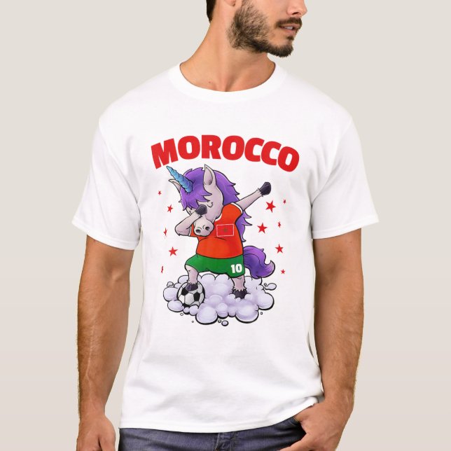 Marokko Fußball Dabbing Einhorn marokkanischer Fuß T-Shirt (Vorderseite)