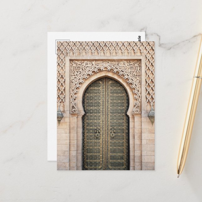 Marokko Hassan Tower Traditionelle Tür Rabat Postkarte (Vorderseite/Rückseite Beispiel)