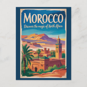Marokko Illustration Reise Kunst Vintage Postkarte