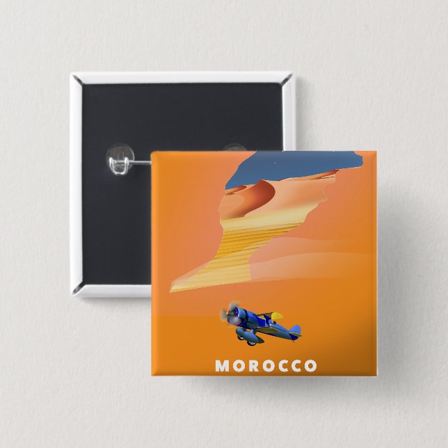 Marokko Illustriert Map Reiseplakat drucken. Button (Vorne & Hinten)