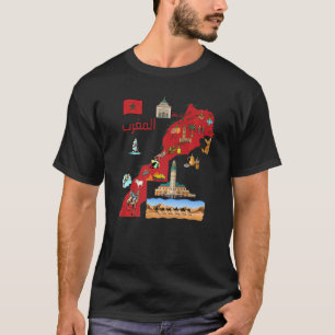 Marokko Karte der wichtigsten Städte im arabischen T-Shirt