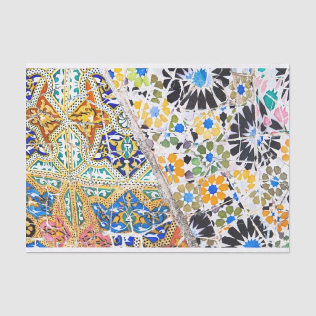 Marokko Mosaik Blau Orange Schwarzes Blumenmuster Seidenpapier (Vorderseite)