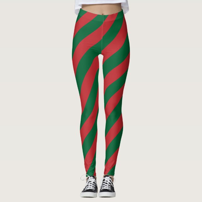 Marokko Nationale Flaggenfarben diagonal gestreift Leggings (Vorderseite)