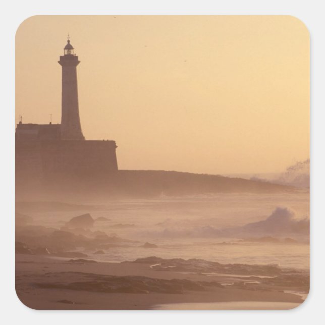 Marokko, Rabat, Leuchtturm bei Sonnenuntergang mit Quadratischer Aufkleber (Vorderseite)