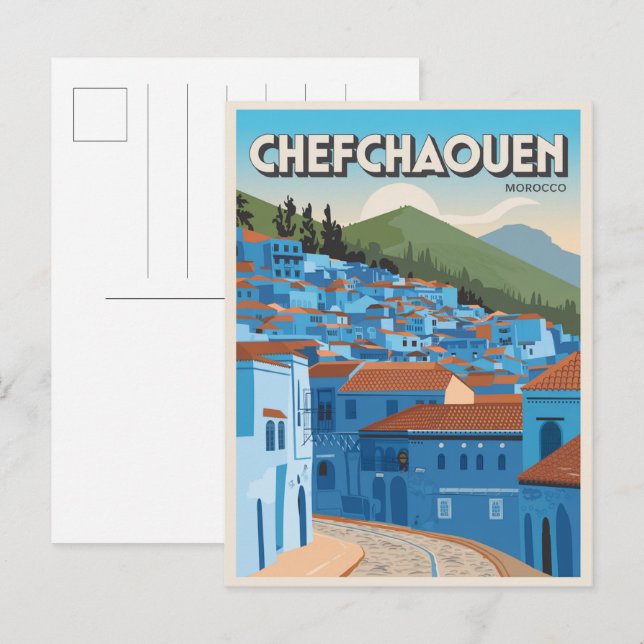 Marokko Reise-Postkarte chefchaoun, blaue Stadt Ge Postkarte (Vorne/Hinten)