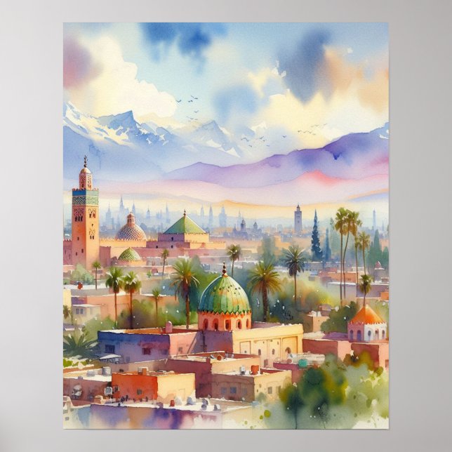 Marokko Stadtwatercolor Poster (Vorne)