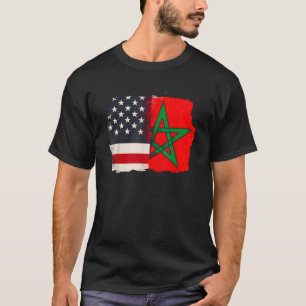 Marokko und Amerika Flaggenstaaten Roots Halbmarok T-Shirt