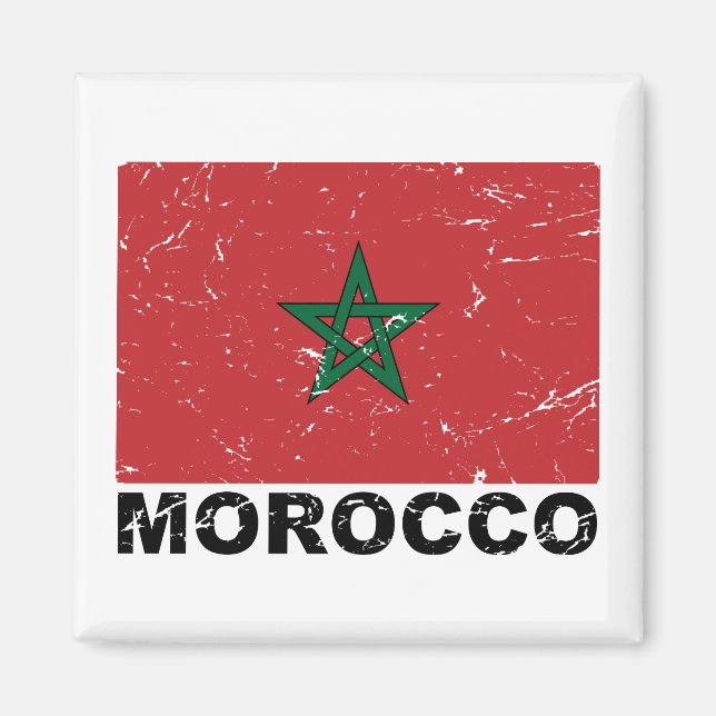 Marokko Vintage Flagge Magnet (Vorne)