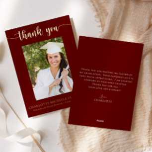 Maron & Gold Graduation Carte de remerciements pho