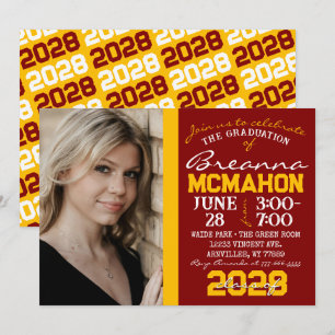 Maron & Gold Graduation Photo Invitation