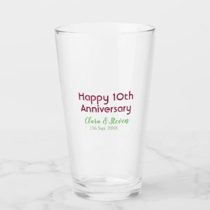 MARON GRÜN PASTELL glückliches 10. Hochzeitsjubilä Glas