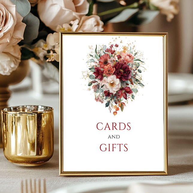 Marone Boho-Eukalyptus-Karten Und Geschenke Tischp Poster (Maroon Bohemian Eucalyptus Cards And Gifts Tabletop)