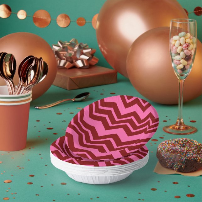 Marone Rot Pink Chevron Zickzack Design  Pappteller (Multi)