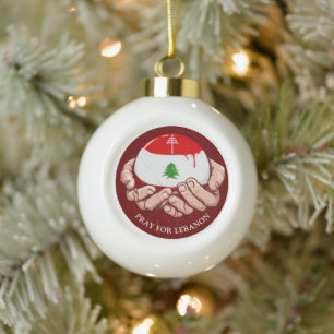 Maronitische Kirche Kreuz und Libanon-Zeder  Keramik Kugel-Ornament