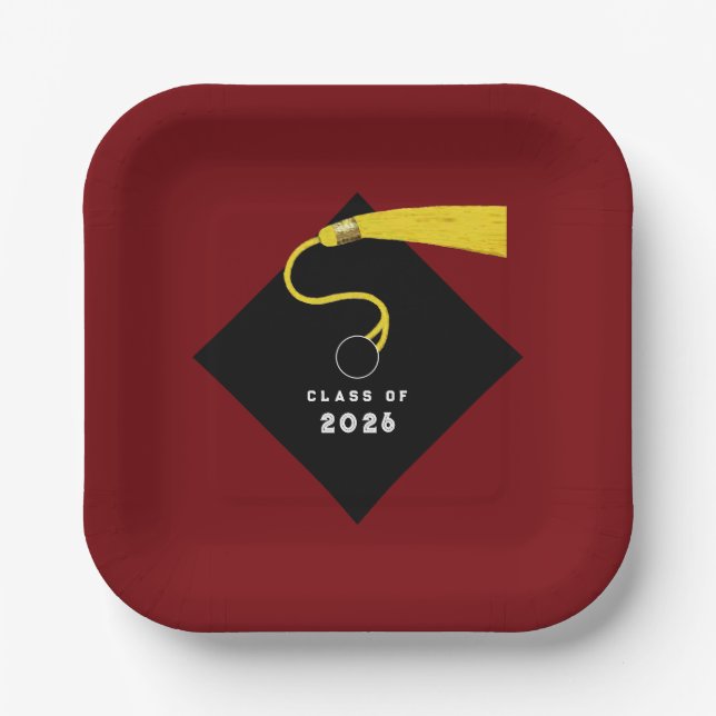 Maroon Abschluss 2025 Party Pappteller (Vorderseite)