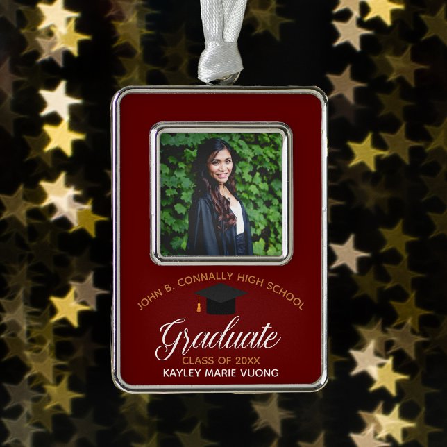 Maroon Abschluss Custom 2025 Graduate Foto Rahmen-Ornament Silber (Von Creator hochgeladen)