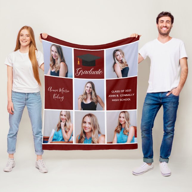 Maroon Abschluss Hochrangiges Portrait-Collage Fleecedecke (Beispiel)