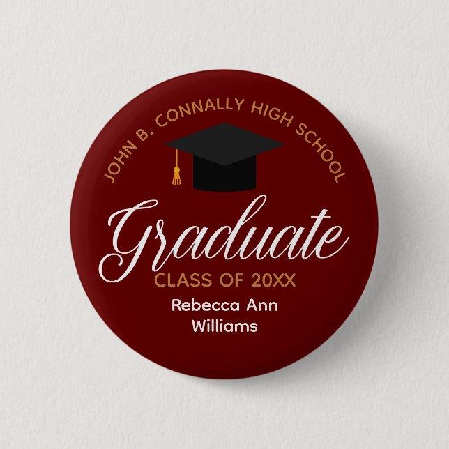 Maroon Abschluss Personalisiert 2025 Graduate Button (Vorderseite)