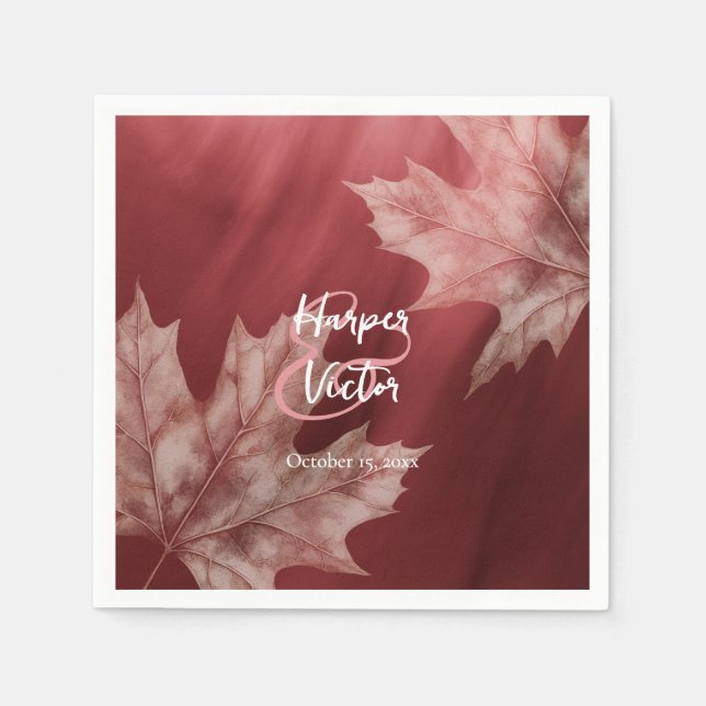 Maroon Ahorn Blätter Hochzeit im Herbst Servietten (Vorderseite)