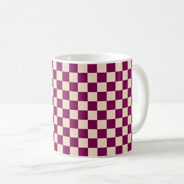 Maroon and beige checkerboard pattern kaffeetasse (VorderseiteRechts)