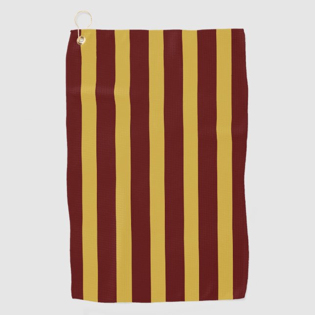 Maroon and Metallic Gold Vertical Striped Golfhandtuch (Vorderseite)