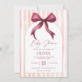 Maroon and Pink Bow Watercolor Baby Shower Invite Mitteilungskarte