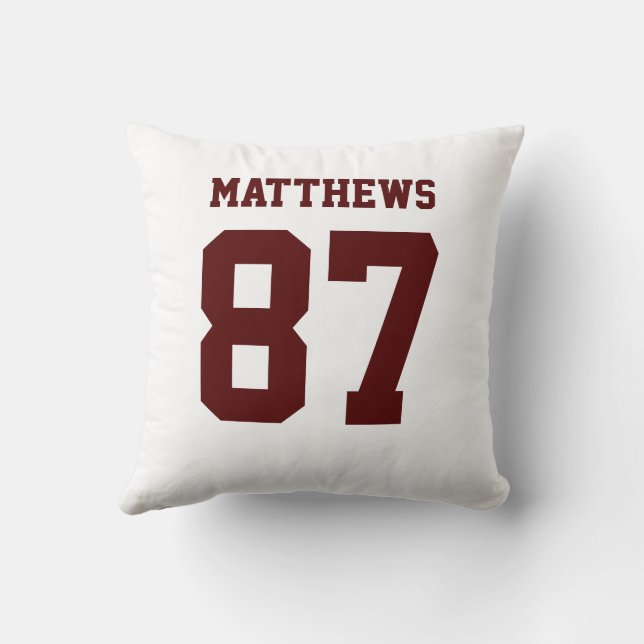 Maroon and White Double-Sided Sports Jersey Kissen (Rückseite)