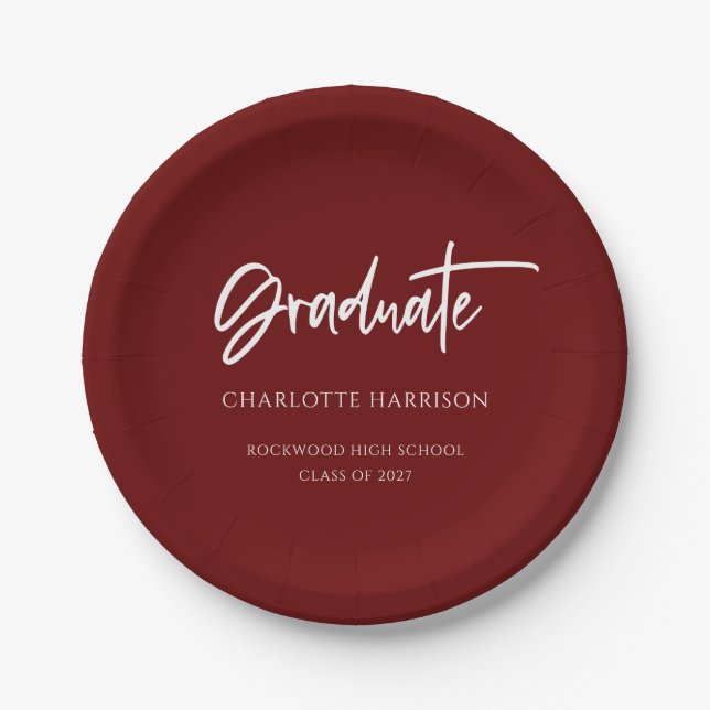 Maroon and White Modern Script Graduation Party Pappteller (Vorderseite)