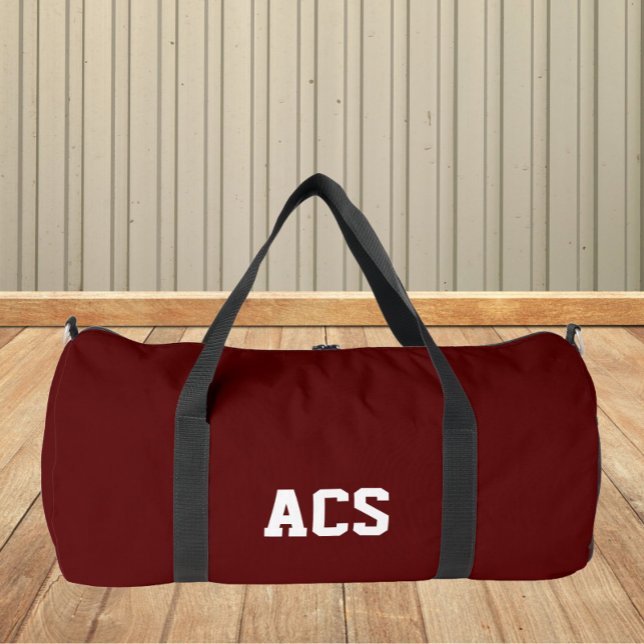 Maroon and White School Colors with Letters Duffle Bag (In Situ)