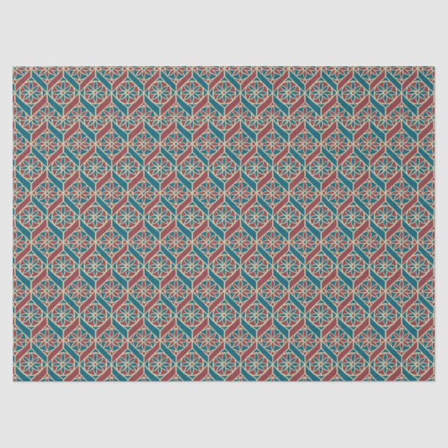 Maroon, Aquamarines ethnisches Muster, Blume, Chev Seidenpapier (Vorderseite)