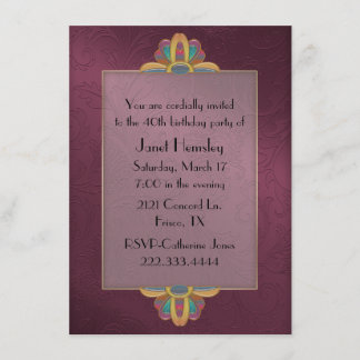 Maroon Art Deco Stil Geburtstagseinladung Einladung