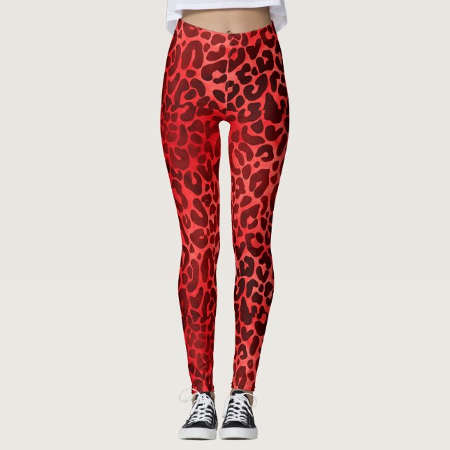 Maroon auf Red Leopard Spots Leggings (Vorderseite)