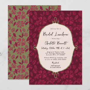 Maroon Autumn Floral Bridal Luncheon Einladung
