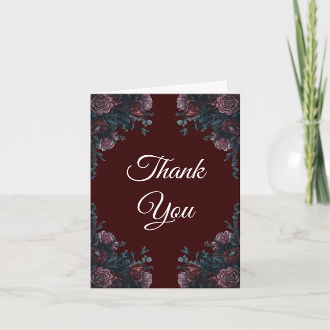 Maroon Autumn Floral Wedding Dankeskarte (Vorderseite)