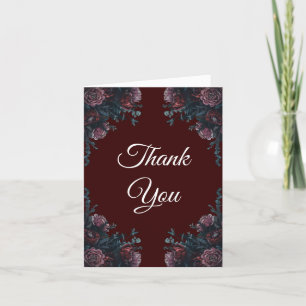 Maroon Autumn Floral Wedding Dankeskarte