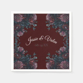 Maroon Autumn Floral Wedding Serviette