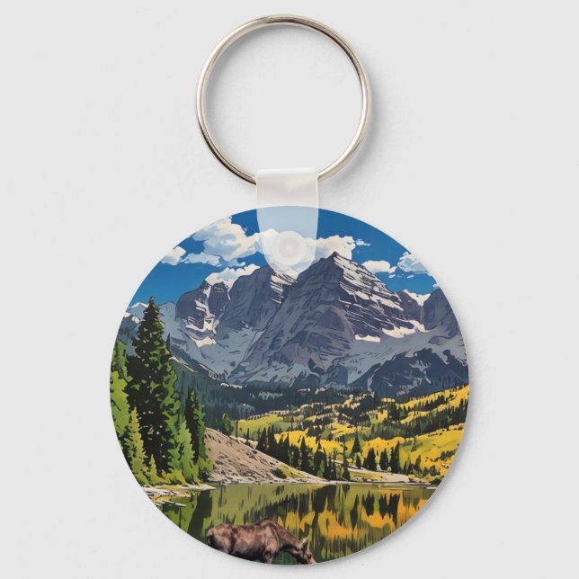 Maroon Bells mit Elch Schlüsselanhänger (Vorderseite)