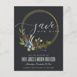 MAROON BLACK BLOOM FOLIAGE WREATH SAVE THE DATE ANKÜNDIGUNGSPOSTKARTE