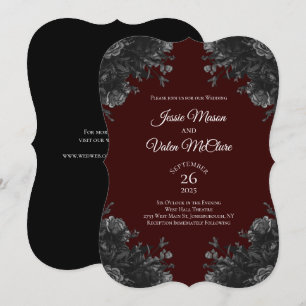 Maroon Black Gray Rose Gothic Elegante Hochzeit Einladung