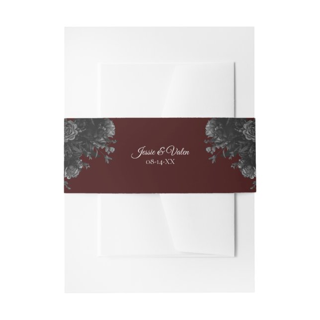 Maroon Black Gray Rose Gothic Wedding Einladungsbanderole (Vorderseite Beispiel)