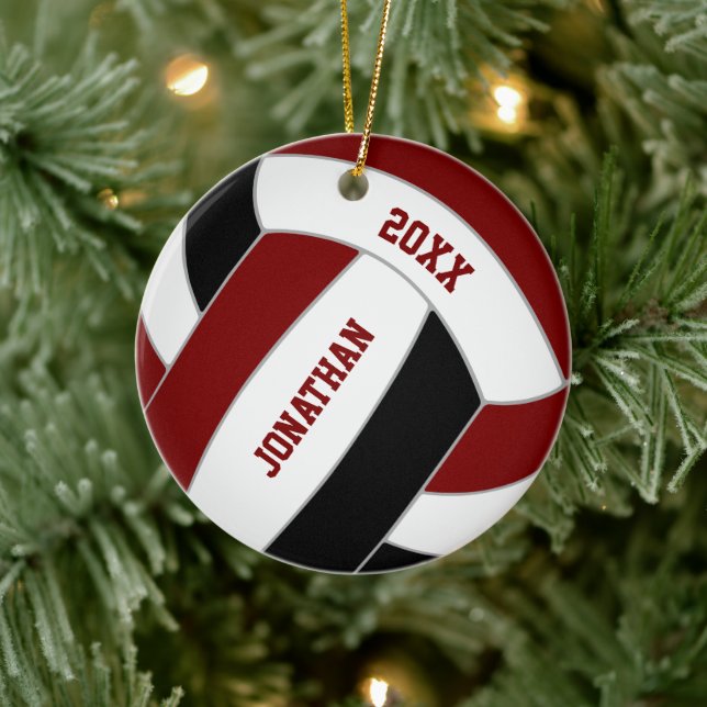 Maroon Black Volleyball Mannschaftsfarben personal Keramik Ornament (Baum)