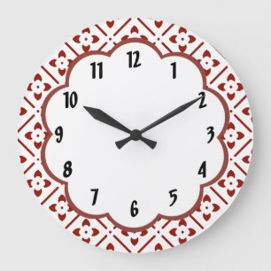 Maroon Blanc Floral Rétro Motif Horloge murale