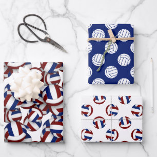 Maroon blaue Mannschaftsfarben koordinieren Volley Geschenkpapier Set