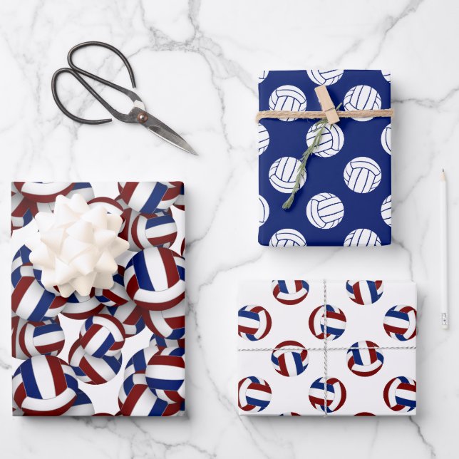 Maroon blaue Mannschaftsfarben koordinieren Volley Geschenkpapier Set (Vorderseite)
