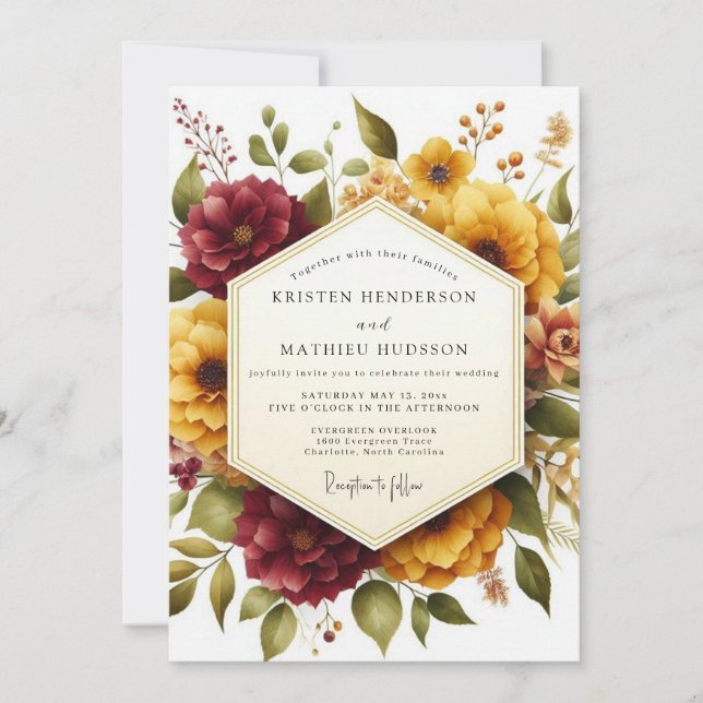 Maroon Bloom Ernte Hochzeit Einladung (Vorderseite)